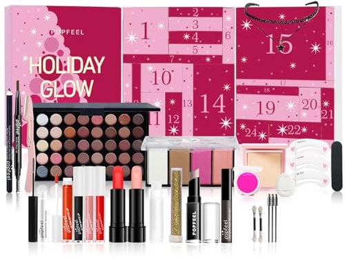 Dynaeuty Adventskalender 2024, Make-up Set Box, Vorfreude auf Weihnachten mit 24 Beauty-Momenten, Weihnachtskalender mit Make-up Produkten wie Lippenstift, Wimpern,Lidschatten & vieles mehr#C