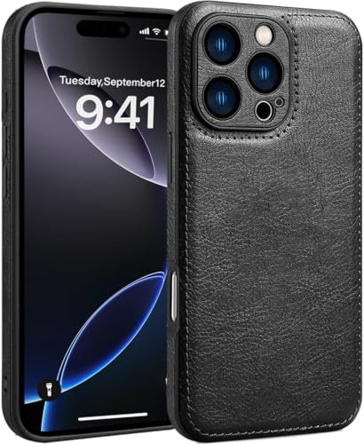 SOUTEM Custodia in Pelle per iPhone 16 Pro,Custodia Protettiva per Cornice Fotocamera di Lusso in Pelle PU Vintage Classica,Cover Antiurto Antiscivolo Antigraffio per iPhone 16 Pro(Nero)