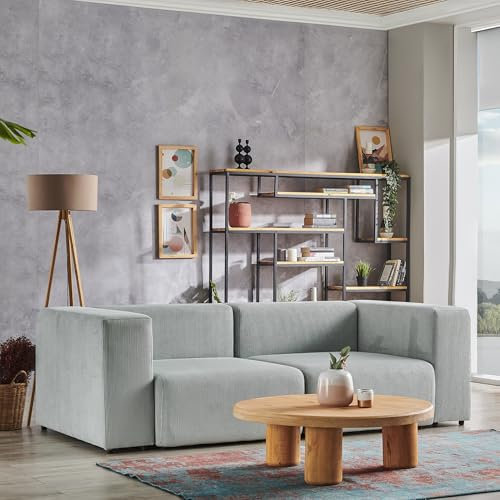 [en.casa] 2-Sitzer Sofa Suldal Couch Modular Sofa Polstersofa mit Armlehne und Rückenlehne Loungesofa gepolstert 68 x 218 x 110 cm Relaxsofa Cord Hellblau