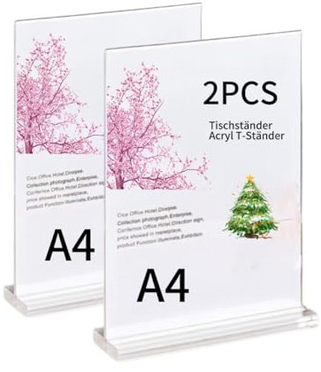 CMDIOINSHOP 2 Stück Acryl A4 Tischaufsteller, Preisschilder Aufsteller,T-Ständer, für Restaurant, Menükarte, Theke, Werbung Fotorahmen