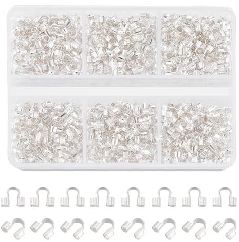 PH PandaHall 600pcs Brass Wire Guardian Cable Thread Protector U Shape Wire Guard Loops Horseshoe U-Shaped Clasp for Earring Bracelet Jewellery Making DIY Crafts Silver 5x4mm, Hole: 1.5mm