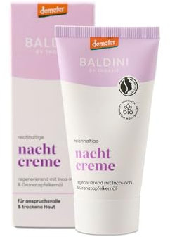 Baldini Reichhaltige Nachtcreme 50 ml – Naturkosmetik – Bio Nachtpflege mit Granatapfelkernöl & Inca-Inchi-Öl – Feuchtigkeitsspendend für trockene & anspruchsvolle Haut