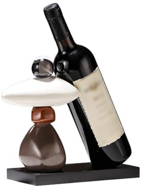 SLOKFV5 Keramik-Tisch-Weinregal aus gestapeltem Stein, Flaschenhalter mit Holzsockel, Moderne Statuenkunst, Weinaufbewahrung, dekorativer Weinständer, Wein-Organizer für Schränke