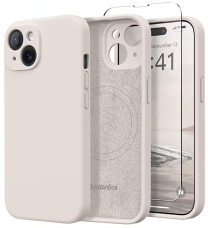 SuydanBox Magnetische Hülle für iPhone 15 Plus, [Vollständiger Kameraschutz][Displayschutzfolie] Stoßfeste Silikon-Schutzhülle für iPhone 15 Plus 6,7 Zoll, Stein