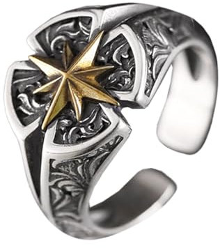 Auriselle Anello Vichingo da Uomo Regolabile con Motivo Stellare, Aperto Gioielli Retro Punk Hip Hop Gotici Vintage Unisex, Festa di compleanno/Natale/Pasqua Regalo per Uomo Ragazzi Signore