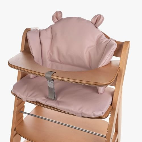 aMami Zweiteiliges Sitzkissen für Hochstuhl Hauck – Handgefertigt – Wasserdichtes Oxford-Gewebe – Antiallergisch – Bequemes Polster mit Klettverschluss - Rosa - Teddy