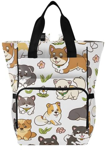 OWFKAY Zaino per pannolini, multifunzione, con tasche isolanti, motivo con cane e erba e fiori, Motivo floreale erba cane, Taglia unica