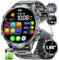 HIRREO Smart Watch for Men Answer/Make Calls 800mAh Big Battery 1.85 HD Large Roun Dial Male Smartwatch for iOS Android with Flashlight/Heart Rate/Sleep/SpO2 Monitor,100+ Sports Modes,Black Steel