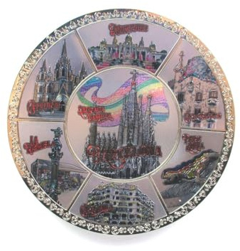 Barcelona Teller Metall Sagrada Casa Mila Montjuic Souvenir Spanien