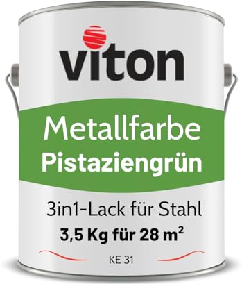 Viton Metallfarbe 3,5 Kg - 3in1 Metallschutzlack - RAL 6018 Gelbgrün | Hohe Deckkraft, Tropffrei, Korrosionsschutz, Grundierung, auf Rost streichbar