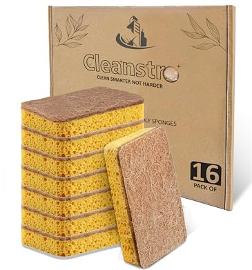 Confezione da 16 spugne ecologiche senza plastica, spugne biodegradabili inodore e delicate sulla pelle per lavare i piatti, robusta spugna compostabile ecologica per cucina