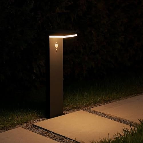 Arum LIGHTING - Borne Solaire Extérieure JACKSON 600 Lm (Eq. 60W), Détecteur de Mouvement, 3 Modes d'Éclairage, Fonte d'Aluminium Noir, Blanc Chaud, Fixation Sol ou Piquet, IP44