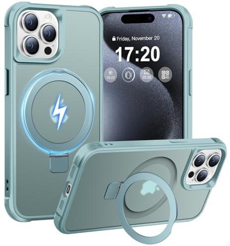BENTIACC Magnetic Ring Stand Case for iPhone 15 Pro Max, Lake Blue | 120° Opening Angle N52 Magnet Non-Slip Easy Clean Shockproof Military Drop Protection Free Up Your Hands for Video Call