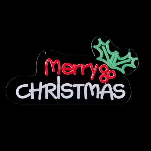 Premier 40cm Merry Christmas Freestanding and Hanging LED Neon Effect Sign – Festive Holiday Decoration