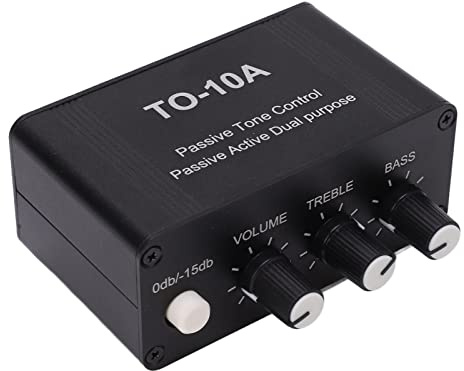 Karlak Mini Stereo Audio Preamplifier, Headphone Amplifier with Bass and Treble Control, Volume Controller for PC, OS X, Computer, 12V Power, 3.5mm Input Output, Full Metal Housing,