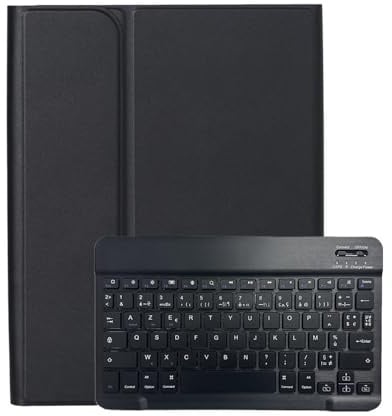 YSJX Abnehmbare Schwarze Tastatur und Maus, schlanke, leichte Lederhülle mit Standfunktion, kompatibel mit iPad Air 11 Zoll 2024(Black+English Keyboard)