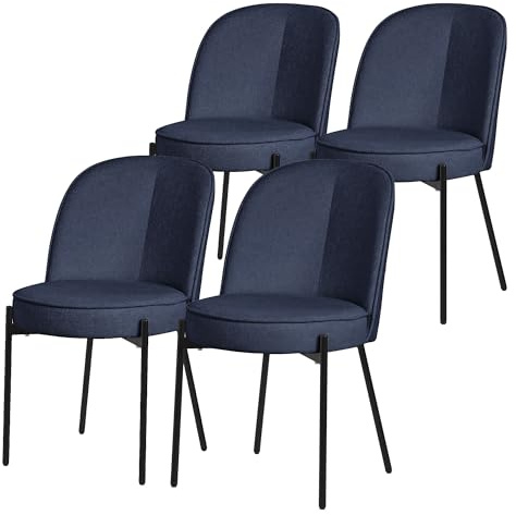 ML-Design Esszimmerstühle 4er Set, Dunkelblau, Küchenstühle mit Stoffbezug & Stahlgestell, Wohnzimmerstuhl mit Rückenlehne, Polsterstühle für Esszimmer & Küche, Gepolsterte Stühle Ergonomischer Sessel