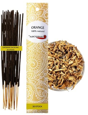 20 Stück – AUROSHIKHA Orange – Natürliche indische Räucherstäbchen für Meditation & Entspannung