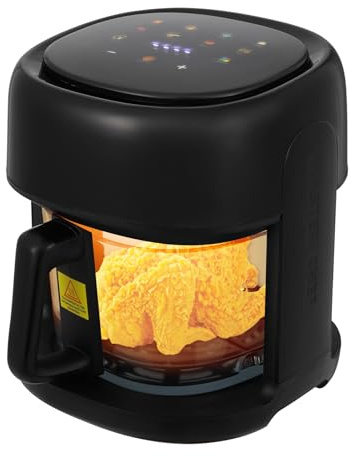 Airfryer Mini friteuse à air chaud, 3 l, sans huile, boîtier en acier inoxydable noir, chauffage rapide 1350 W, 80-190 °C, minuterie de 1 à 120 minutes, fenêtre de visualisation en verre, arrêt