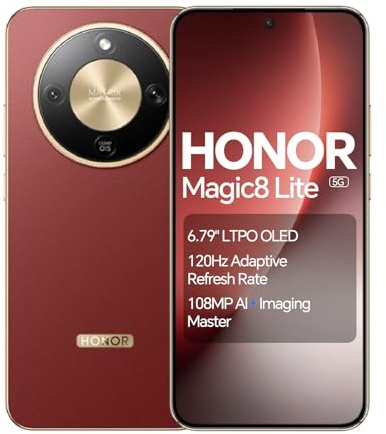 HONOR Magic8 Lite Smartphone, 8+512GB, Pantalla AMOLED de 6,79 Pulgadas, Triple Resistencia IP68/IP69K, batería de 7500 mAh, cámara de 108 MP con OIS, Doble SIM, NFC. (Reddish Brown, 512, GB, 8, GB)