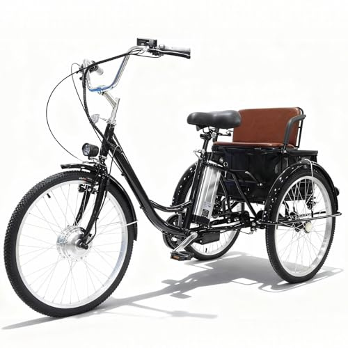HVEMSHXH Adult Electric Tricycle, E Trike Electric Bike Ebike 3 Wheel Electric Bicycle with Seat 24 in Electric Tricycle for Ladies 36v13ah Lithium Batteries Maximum Load 450 lbs