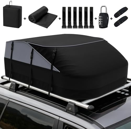 Dachtasche Auto 598L (21 cu.ft) – wasserdichte 1000D Dachtasche, 8 Gurte & 6 Türhaken, mit Anti-Rutsch-Matte, für Autos mit/ohne Dachträger, Reisen & Gepäck