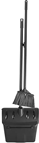 Jantex Polypropylene Lobby Dustpan and Broom Set 850mm, Black | Streamlines floor care in busy commercial hospitality environments to clear debris quickly without bending.