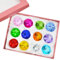 Geschenk-Box Set mit 12 schönen Geburtssteinen, Briefbeschwerer Glas-Diamanten + Rotes Armband SKU: x9003