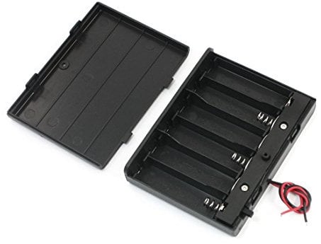 sourcing map Electrical Battery Holder Box Case Lead 6 x 1.5V AA Black w Cap