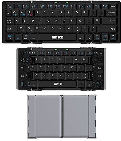 Arteck Folding Bluetooth Keyboard, Portable Folding Ultra-Slim Mini Wireless Keyboard for iOS Android Windows PC Tablet Smartphone Built in Rechargeable Li-polymer Battery
