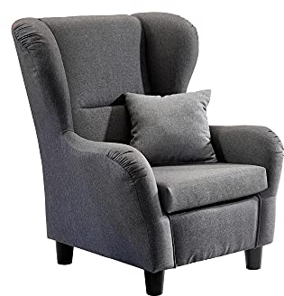 lifestyle4living - Moderner Ohrensessel – Große Auswahl an Stoffen und Farben - Gemütlicher Designer-Sessel im eleganten Landhaus-Stil, Grau