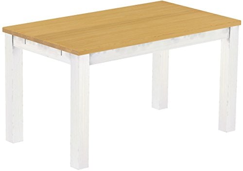 Esstisch Rio Classico 140x80 cm Eiche hell Weiß Holz Pinie Massivholz Esszimmertisch Echtholz ausziehbar vorgerichtet für Ansteckplatten Brasilmöbel