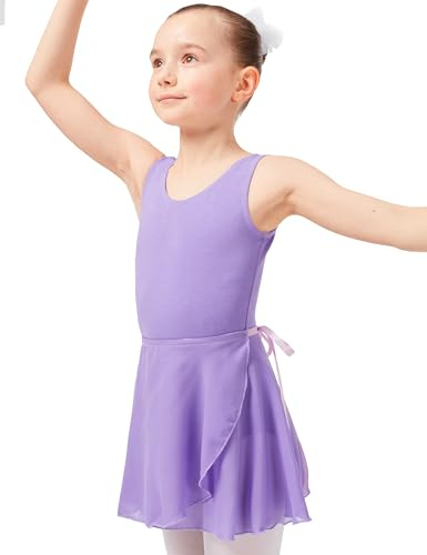 tanzmuster ® Wickelrock Mädchen Ballett - Emma - aus transparentem Chiffon - lockerluftiger Ballettrock zum Binden für Kinder in lavendel, Größe:128/134