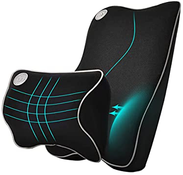 Ecloud Shop® Lordosenstütze Kissen für Auto und Kopfstütze Nackenkissen Kit - Ergonomisch Design Universal Fit Major Autositz - Schwarz