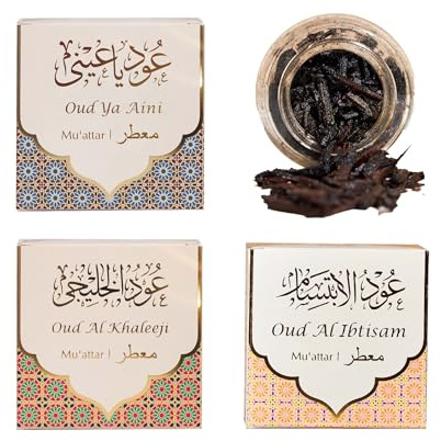 Dukhni Muattar Assorted Bakhoor Set | Oud Bakhoor Incense| Islamic Gifts | 3 x 40g jars Agarwood Incense Wood Chip | Long Lasting Bakhour Fragrance, Use on charcoal candle or electric bakhoor burner