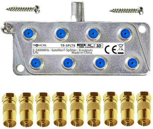 TronicXL 8fach Premium Koax Antennenverteiler HD 3D 4K Verteiler Weiche Splitter DVBT DVBT2 DVBC SAT Unicable Kabelfernsehen Kabel 8-fach HDTV