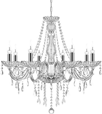 TRY-YEAN Lujoso Araña de 8 Brazos Lámparas de Araña de Transparente K5 Cristal Vidrio Lámpara de Techo E14 Con Cadena Ajustable Estilo de Vela Vintage para Dormitorio, Sala de Estar, Comedor, Pasillo