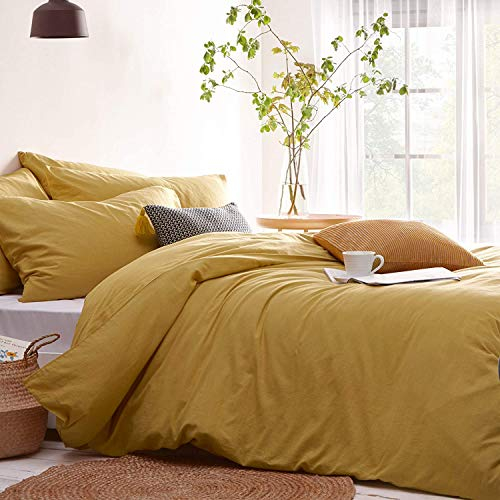 Lanqinglv Bettwäsche 155x220cm 4teilig Gelb Gold Uni Mikrofaser Bettwäscheset 2 Bettbezüge 155 x 220cm mit Reißverschluss + 2 Kissenbezüge 80 x 80 cm