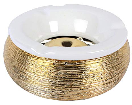 Sepilo Windaschenbecher Windascher Gross aus Keramik rund 15cm Durchmesser Struktur metallisch glänzend Aschenbecher für Innen und Außen (Gold)