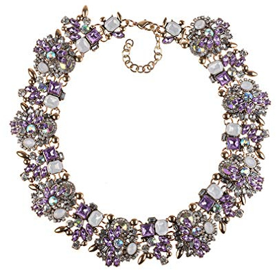YAZILIND Retro Elegant Exquisit Charm Kragen Schmuck Vintage Colourized Glass Crystal Cluster Chunky Statement Halskette für Frauen Lila + Weiß