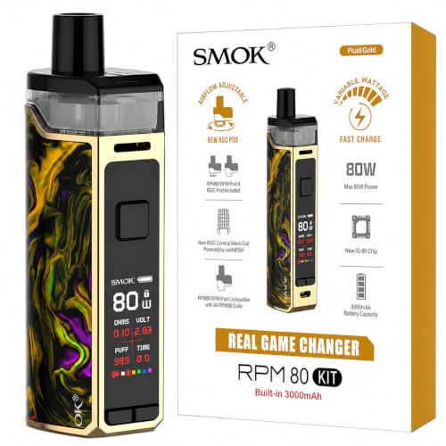 SMOK RPM80 Pod Mod Kit 80W [Fluid Gold] | Built-in 3000mAh battery device with 80W output, IQ-80 chipset, 0.96-inch colour screen, Dual Pod, No Nicotine No Liquid