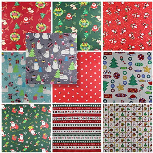 EDGEAM 10 Stück Baumwollstoff Weihnachten Stoffe zum Nähen 40 x 50 cm Stoff Baumwolle Patchwork Stoffe Paket für Weihnachtsdekoration Quilten DIY Handwerk Scrapbooking (40 x 50 cm, Baumwolle)