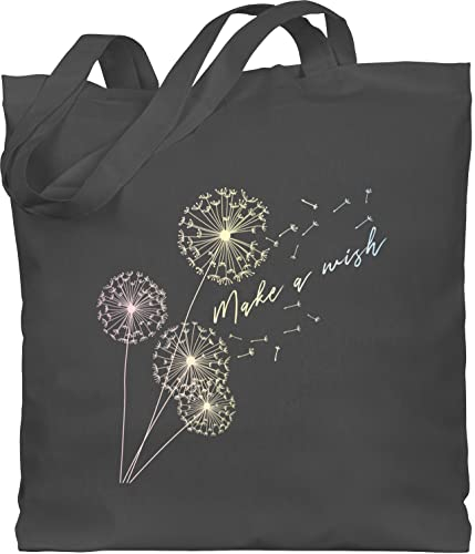 Baumwolltasche - Sprüche Statement - Pusteblume Flower - Unisize - Dunkelgrau - mit aufschrift wish beutel statements wish. bauwollbeutel sprüchen blume baumwolle blumen beuteltasche pflanzen