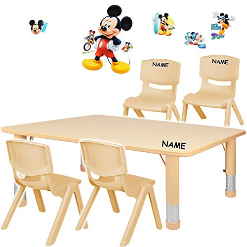 alles-meine.de GmbH Sitzgruppe für Kinder - Tisch + 4 Kinderstühle - Größen & Motiv & Farbwahl - Mickey Mouse/Holz farben - inkl. Name - höhenverstellbar - 1 bis 8 Jahre - Plas..