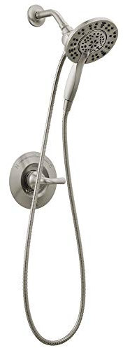 Delta Arvo Serie 14 - Set di rubinetti per doccia in nichel spazzolato con soffione doppio 2 in 1 In2ition con doccetta combinata, kit di finiture valvole, SpotShield inox 142840-SP-I (valvola inclusa