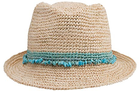 House of Ord Cape Town Roxy Trilby Strohhut Damen Sommerhut Raffia Stroh - 3 Farben in Größe M - Größe: M-L: 58 cm Farbe: Türkis