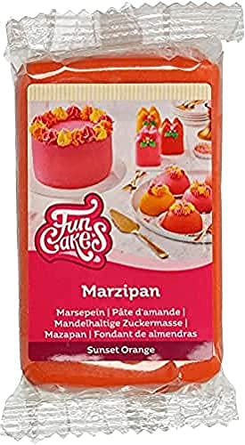 FunCakes Pâte d’amande Orange Sunset: facile à utiliser, goût délicieux, flexible et lisse, facile à dérouler, fin et ferme, parfait pour la décoration de gâteaux, halal, casher et sans gluten. 250 g.