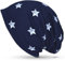 thb Richter Mütze Zweilagig Slouch Beanie Jersey Longbeanie Cap mit Streifen Weich Leicht gestreift Stretch für Damen/Herren/Junge/Mädchen (Sterne-Dunkelblau)