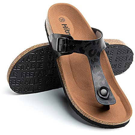 Hitmars Sandale Femme Tong Bout Ouvert Confort Mules Été Plates Chaussure et Nu-Pieds Boucle Sabots Noir Marron Bleu Or Léopard Argent Transparent Sandales Taille 36-43 EU Léopard 38