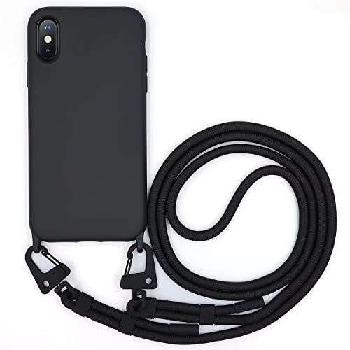 GoodcAcy Crossbody Lanyard Phone case for iPhone XS Max, Silicone Phone Cover with Adjustable Necklace Strap Soft Belt Neck Cord Lanyard Shockproof Protective Case for iPhone XS Max- Black